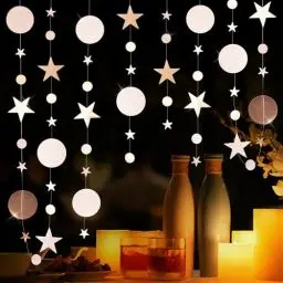 Produktbild: FainFun 4 Stück 4m Papier Girlande Rund Kreis, Glitzer Girlande Champagner Gold, Romantische Girlande Stern Runde Kreise, Stern Girlande Gold für Party, Geburtstage, Hochzeiten, Feiertagsdekorationen