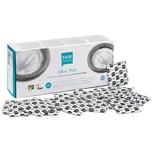 Produktbild: FAIR SQUARED Ultra Thin Kondome 54 mm 100 Stück – ultradünnes Kondom 100er Box aus fair gehandeltem Naturkautschuk – veganes Kondom aus Naturlatex gefühlsecht hauchzart
