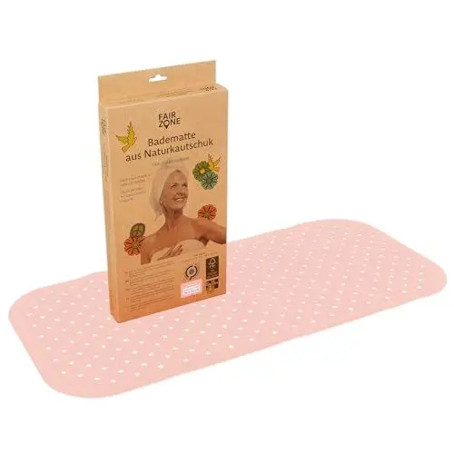 Produktbild: FAIR ZONE Badewannenmatte rutschfest 76x34 cm Antirutschmatte Badewanne Plastikfrei FSC Naturkautschuk 100% BPA+PVC frei Wanneneinlage in Rosa