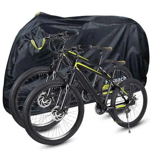 Produktbild: Faireach Fahrradabdeckung Wasserdicht für 2 fahrräder, Fahrradgarage Wetterfest Plane mit 420D Premium-Qualität Oxford-Gewebe, Fahrradplane mit Aufbewahrungstasche, Fahrrad Abdeckplane 205*115*90cm