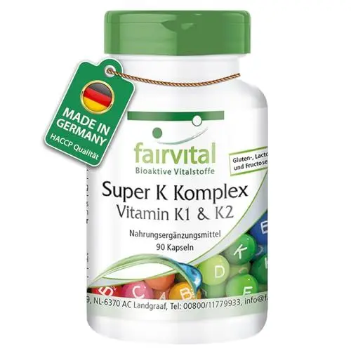 Produktbild: Fairvital | Vitamin K Komplex - 90 Kapseln - Super K mit Vitamin K1 & K2 MK-7-2200µg Vitamin K pro Kapsel - HOCHDOSIERT - Phytomenadion + Menaquinon MK-7 - VEGAN