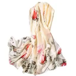 Produktbild: FAIRYGATE Seidenschal Damen 100% Seide XXL Blumen Seidentuch Stola für Abendkleid Hochzeit Seide Schal Halstuch 79022