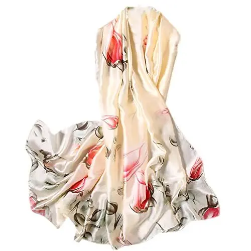Produktbild: FAIRYGATE Seidenschal Damen 100% Seide XXL Blumen Seidentuch Stola für Abendkleid Hochzeit Seide Schal Halstuch 79022