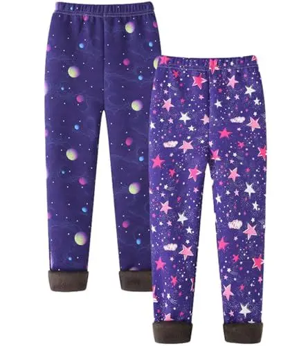 Produktbild: FAIRYRAIN 2er-Pack Kinder Mädchen Baumwolle Winter Dicke Warme Lange Hosen Thermoleggings Winterleggins Druck Fleece Gefüttert Leggings