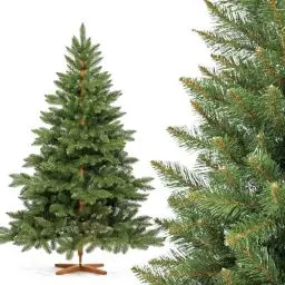 Produktbild: FairyTrees Weihnachtsbaum künstlich 180cm NORDMANNTANNE mit Christbaum Holzständer | TESTSIEGER Tannenbaum künstlich mit braunem Stamm | Made in EU
