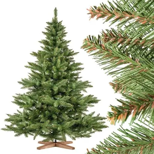 Produktbild: FairyTrees Weihnachtsbaum künstlich 180cm NORDMANNTANNE mit Christbaum Holzständer | TESTSIEGER Tannenbaum künstlich mit grünem Stamm | Made in EU