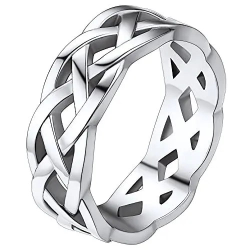 Produktbild: FaithHeart Silber Irischer Keltischer Knot Fingerring 7mm breit Bandring Celtic Knot Ring für Damen Mädchen