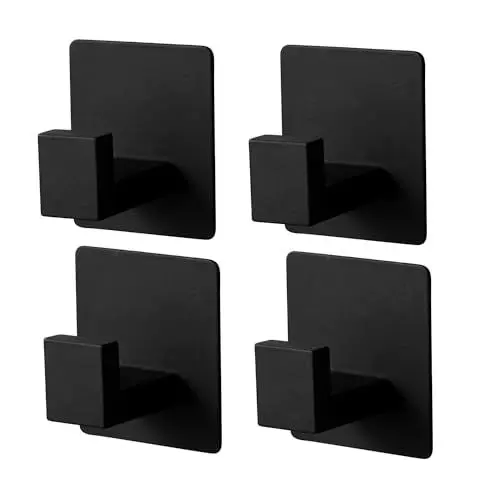 Produktbild: Faittoo Handtuchhalter Ohne Bohren 4er SET, Haken Selbstklebend, Handtuchhaken Bad Edelstahl,Starke Wandhaken für Küche Schlafzimmer Garage Hotel Schrank-Schwarz