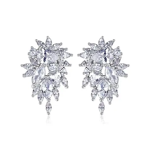 Produktbild: Fajewellery Braut Hochzeit Ohrringe Zirkonia Kristall Tropfen Ohrstecker Lange Hochzeit Ohrringe für Frauen