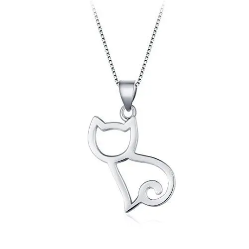 Produktbild: Fajewellery Damen Kette 925 Sterling Silber Tierform Katze Kätzchen Anhänger Halskette Kette Weihnachten Erntedankfest Schmuck