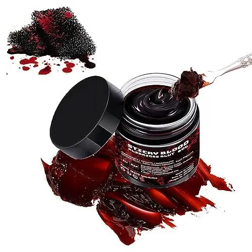Produktbild: Fake Blood Halloween Kunstblut 60g Wundschorf Krustenblut Geronnenes Blutplasma inkl. 2 Schwamm Verkrustetes Kunstblut for Zombie Vampir Halloween Karneval Fasnacht SFX Schminke