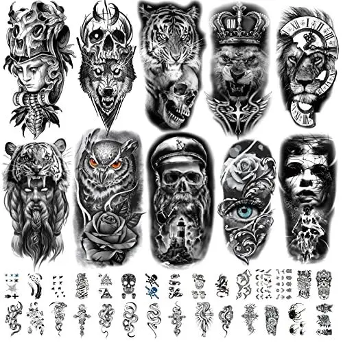 Produktbild: Fake Tattoos,moinkerin 40 Stücke 3D Temporäre Tattoos Halloween Tattoos für Kinder Erwachsene Männer und Frauen