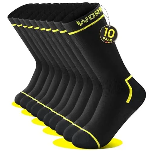 Produktbild: FALARY 10 Paar Arbeitssocken Herren 39-42 Baumwolle Socken Herren 39-42 Herrensocken Funktionssocken Herren Sportsocken Wandersocken Strümpfe Schwarz Innenfrottee Arbeitssocken Tennissocken Dicke