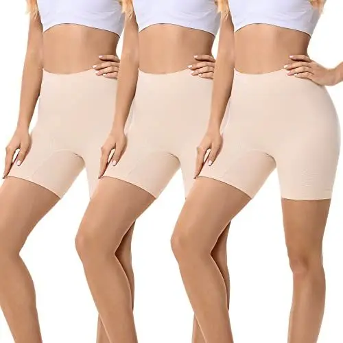 Produktbild: FALARY Damen 3er Pack Anti Scheuern Kurze Leggings SommerRadlerhose Damen Slipshort Höschen Yoga, Fitness Hotpants,Täglich Tragen Beige L