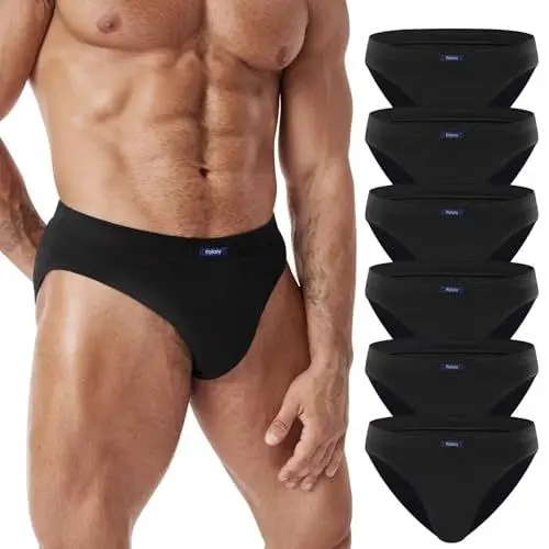 Produktbild: FALARY Herren Slip 6er Pack 100% Baumwolle Unterhosen Männer Unterwäsche Sport Basic Schwarz 2XL