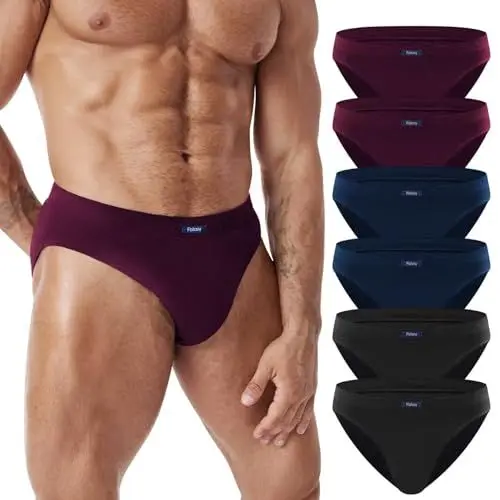 Produktbild: FALARY Unterhosen Herren Slip 6er Pack 100% Baumwolle Männer Unterwäsche Sport Basic Schwarz XL