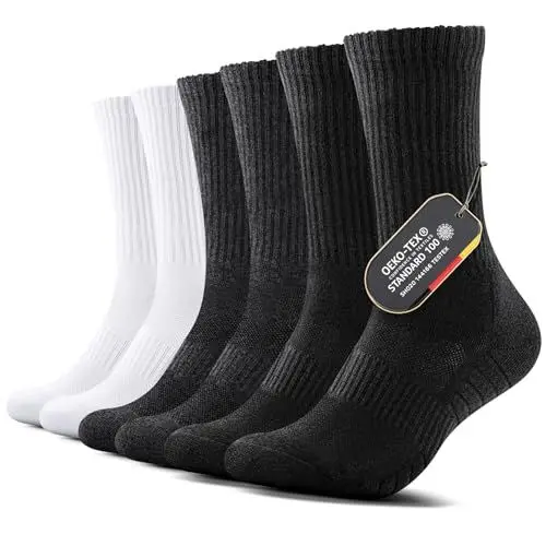 Produktbild: FALARY Herrensocken 43-46 Warm Socken Herren 43-46 Lange Wandersocken Wintersocken Sportsocken Tennissocken Frotteesocken Laufsocken Baumwollsocken Atmungsaktiv 6 Paar(Mix,L)