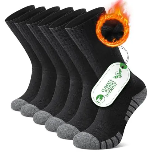 Produktbild: FALARY Merino Socken Wandersocken Herren 39-42 Damen Thermo Outdoor Socken Trekkingsocken 50% Merinowolle Sportsocken Laufsocken Warme Wintersocken Gepolstert Atmungsaktiv Anti-Blasen Schwarz 3 Paar
