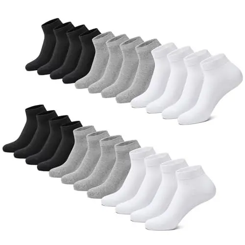 Produktbild: FALARY Sneaker Socken Damen 39-42 Herren Sneakersocken 12 Paar Kurze Halbsocken Baumwolle Schwarz und Weiß grau