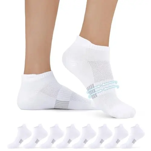Produktbild: FALARY Sneaker Socken Damen 39-42 Herren Sportsocken Laufsocken Sneakersocken Kurze Socken Running Atmungsaktives Baumwollsocken Activewear Knöchelsocken Halbsocken 8 Paar Weiß