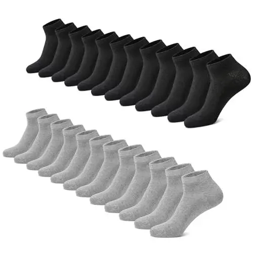 Produktbild: FALARY Sneaker Socken Herren Damen 12 Paar Kurze Halbsocken Baumwolle-SchwarzGrau-39-42