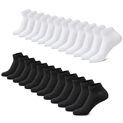 Produktbild: FALARY Sneaker Socken Herren Damen 12 Paar Kurze Halbsocken Baumwolle-SchwarzWeiß-39-42