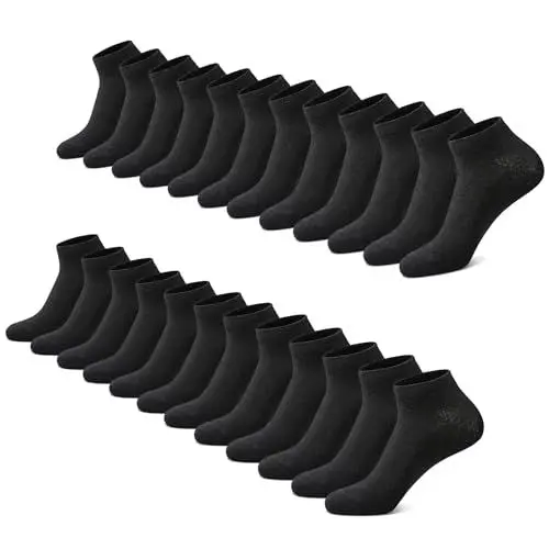Produktbild: FALARY Sneaker Socken Herren Damen 12 Paar Kurze Halbsocken Baumwolle-Schwarz-39-42