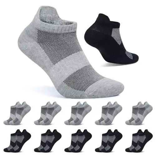 Produktbild: FALARY Sneaker Socken Herren Sportsocken Damen 43-46 Kurze Socken Schwarz Grau 10 Paar Baumwolle Atmungsaktive Laufsocken Unisex