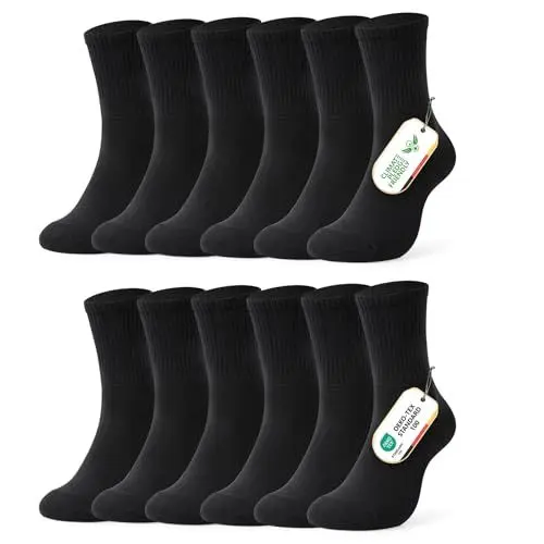 Produktbild: FALARY Socken Herren 43-46 Schwarz Damen 6 Paar Herrensocken Business Socken Schwarze Crew-Socken Lange Socks Atmungsaktive Baumwolle Kalbssocken Anti Rutsch Socken Outdoor Socks