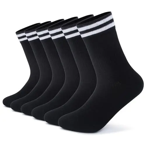 Produktbild: FALARY Socken Herren 43-46 Tennissocken Sportsocken 6 Paar Herrensocken Damen Crew Socken Unisex Baumwollsocken Schwarz