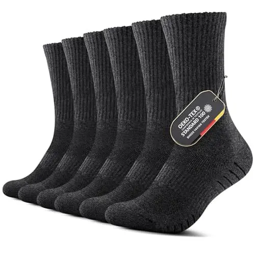Produktbild: FALARY Socken Herren 43-46 Winter Baumwolle Wintersocken herren 43-46 Lange Tennissocken Wandersocken Herrensocken Frotteesocken Laufsocken Thermosocken für Outdoor Running 6 Paar Dunkelgrau
