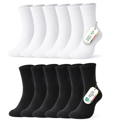Produktbild: FALARY Damen 35-38 Weiß Schwarz Socken Herren Business Socken Herrensocken Crew-Socken Lange Socks Kalbssocken Atmungsaktive Baumwolle 6 Paar Anti Rutsch Socken