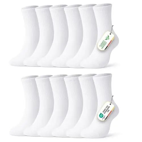 Produktbild: FALARY Tennissocken Damen 35-38 Weiß Socken Herren Sportsocken Herrensocken Laufsocken Crew-Socken für Damen Sport Socks Atmungsaktive Baumwolle 6 Paar
