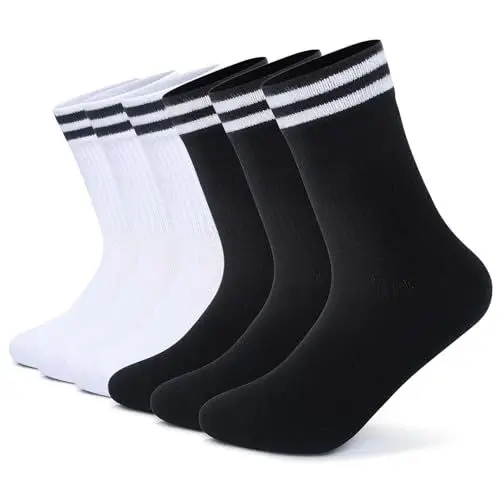 Produktbild: FALARY Tennissocken Socken Damen 35-38 Sportsocken Weiß 35-38 Herrensocken 6 Paar Crew Socken Baumwollsocken Unisex Socken Schwarz