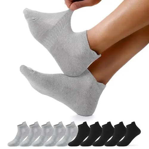 Produktbild: FALARY Wandersocken Herren 43-46 Kurze Sportsocken Herren 43-46 Baumwolle Halbsocken Kurzsocken Laufsocken Quarter Running Sport Socken 10 Paar Schwarz Graue