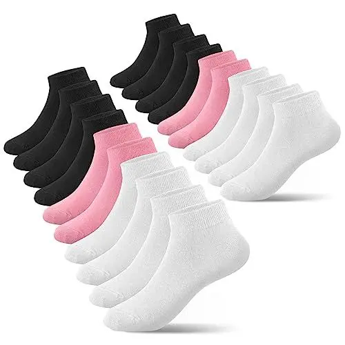 Produktbild: Falechay 10 Paar Kinder Sneaker Socken Jungen Mädchen Kindersocken Kurze Socken Baumwolle Sportsocken Schwarz Weiß Rosa 27-30