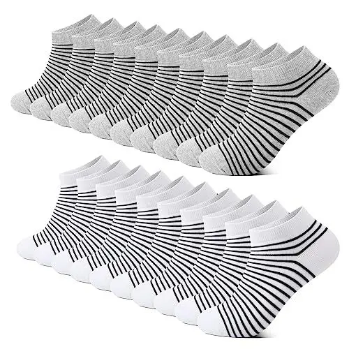 Produktbild: Falechay 10 Paar Kurzesocken Kinder Baumwolle Kindersocken Sneaker Socken mit Streifen für Jungen Mädchen Weiß Grau 31-34