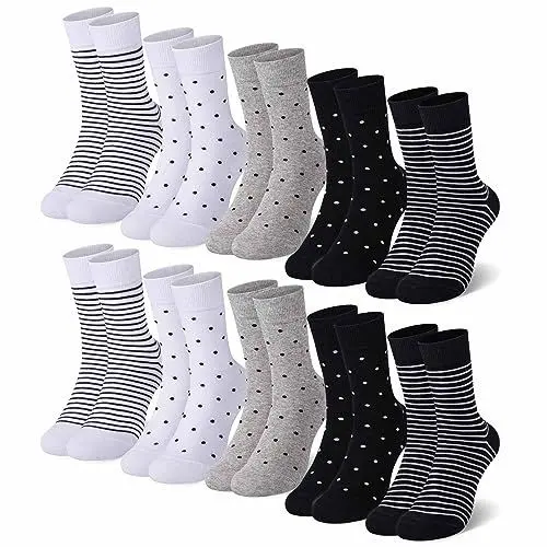 Produktbild: Falechay 10 Paar Socken Damen 39-42 35-38 Damensocken Mehrfarbig Mit Streifen Punkte Socken Baumwollsocken Sportsocken Schwarz,35-38