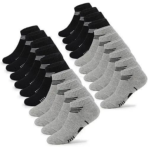 Produktbild: Falechay 10 Paar Socken Mädchen Jungen Kinder Baumwolle Kurze Kindersocken Sneaker Trainer Socken Schwarz Grau 27-30