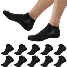 Produktbild: Falechay 10 Paar Unisex Sneaker Socken Herren Damen Sportsocken Schwarz Atmungsaktive Halbsocken,Schwarz 43-46
