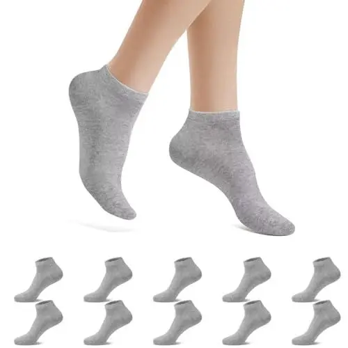 Produktbild: Falechay 10 Paar Unisex Sneaker Socken Herrn Damensocken Baumwolle Atmungsaktive Sportsocken Kurze Socks,Grau 47-50