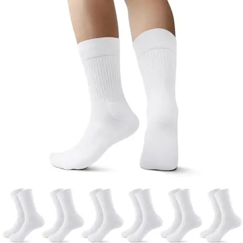 Produktbild: Falechay 6 Paar Socken Herren Damen Sportsocken Gepolstert Tennissocken Frottee Herrensocken Atmungsaktive Laufsocken Weiß 35-38