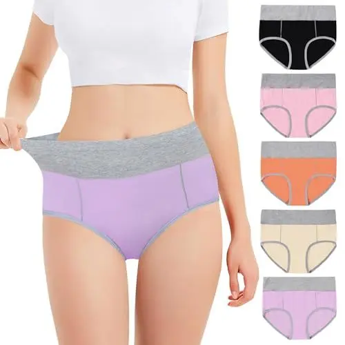 Produktbild: Falechay Bauchweg Unterhosen Damen Unterwäsche Baumwolle Slips Damen Pantys High Waist Taillenslip Mehrpack 5er Pack Schwarz&Gelb&Orange&Rosa&lila XL