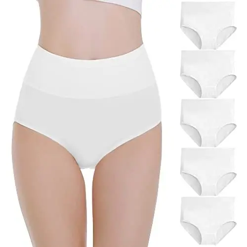 Produktbild: Falechay Damen Unterhosen Baumwolle Unterwäsche Hohe Taille Slips Hoher Taillenslip für Frauen 5er Pack,Weiß,3XL