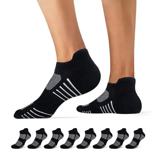 Produktbild: Falechay Sneaker Socken Herren Damen Socken baumwolle 8 Paar Sportsocken Schwarz Kurze LaufSocken,Schwarz 47-50