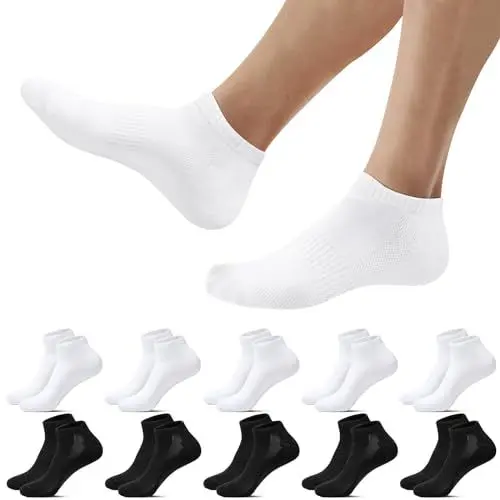 Produktbild: Falechay Sneaker Socken Herren Damen Sportsocken 10 Paar Halbsocken Kurze Atmungsaktive Baumwolle Laufsocken,Schwarz Weiß 35-38