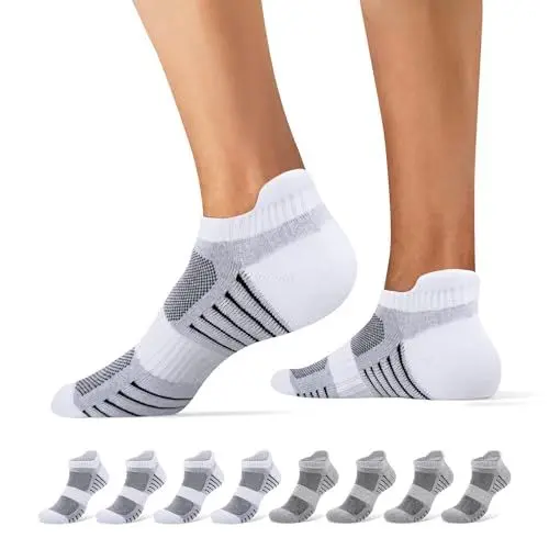 Produktbild: Falechay Sneaker Socken Herren Damen Sportsocken 8 Paar Unisex Baumwolle Atmungsaktive LaufSocken,Weiß Grau 39-42