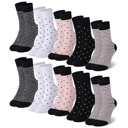 Produktbild: Falechay Socken Damen 10 Paar Wärme Socken Mehrfarbig Mit Streifen Punkte Baumwollsocken Sportsocken Pink-Schwarz,39-42