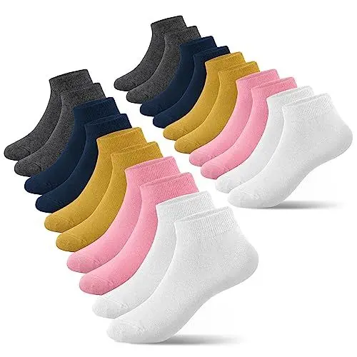 Produktbild: Falechay Socken Jungen 35-38 Kinder Mädchen Sneaker Socken Kurze Kindersocken Baumwolle Sportsocken Weiß Rosa Gelb Blau Grau 10 Paar