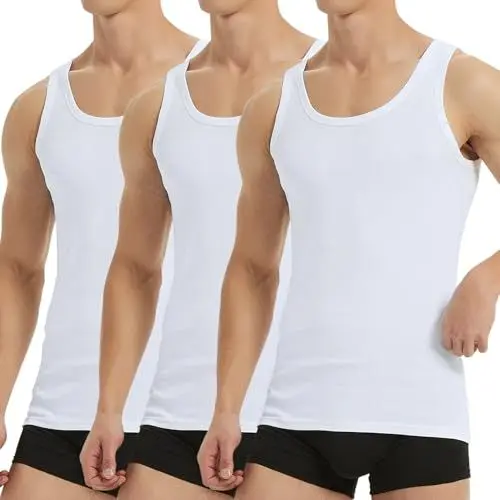 Produktbild: Falechay Unterhemd Herren Tank Top 3er Pack Baumwolle Feinripp ärmellos Muskelshirtst Männer Sportunterhemden Weiß L